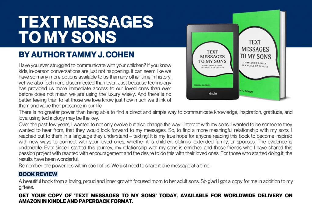 DE MODE Magazine - Text messages to my sons - Tammy J Cohen